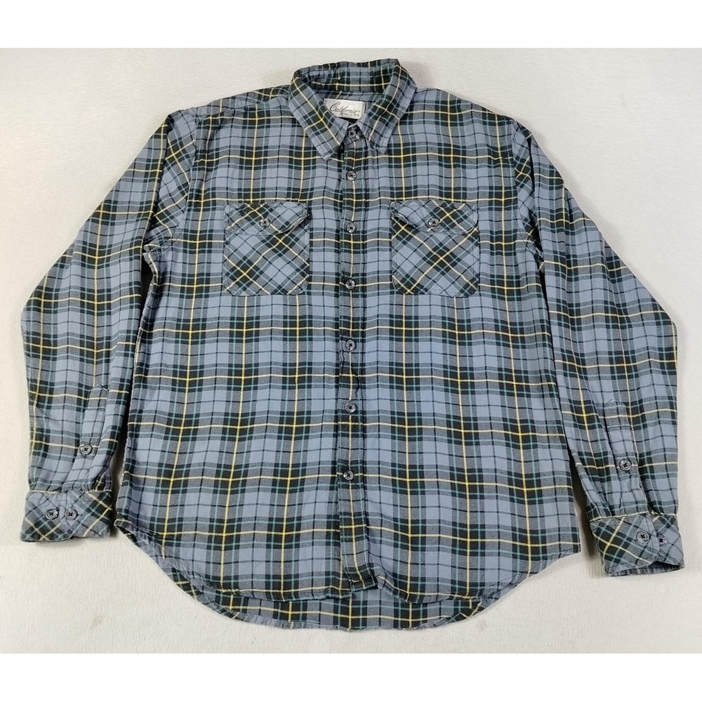 California Shirt Co Shirt Mens Medium Blue Plaid Flannel Lumberjack Casual